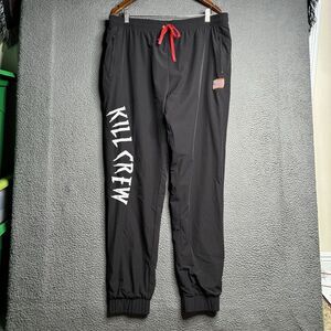 Kill Crew Jogger Pants Mens 2XL Black Nylon Zip Pockets USA Flag Athletic